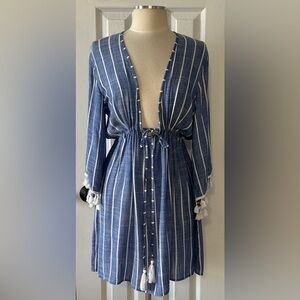 Blue Island Tassel-Trim Striped Tunic Dress - Size Large